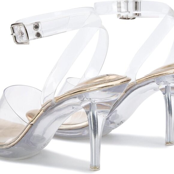 Women Clear Heels Strappy Platform Sandals Open Toe Ankle Strap Shoes - Picture 8 of 9